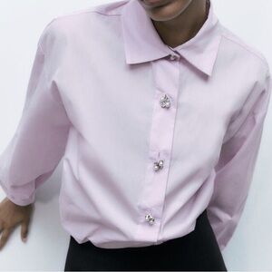 Zara Light Purple Women's Top large button down lilac